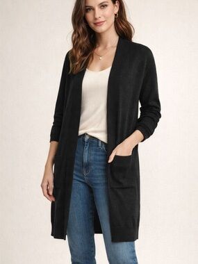 Open-Front Black Women’s Long Cardigan Sweater